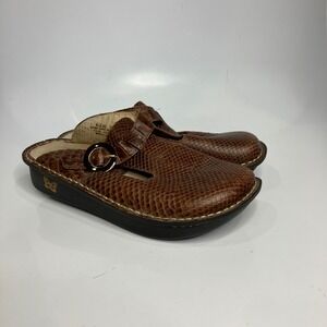 Alegria classic slip on clogs brown croc embossed leather women's size 39